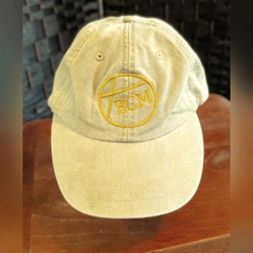 BCM Embroidered Cap in Khaki Green and Gold thread great used condition